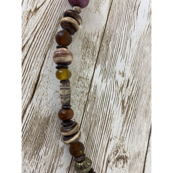 Vintage Earth Tones Mix Bead Shell Stone Wood Necklace BOHO - Picture 6 of 12